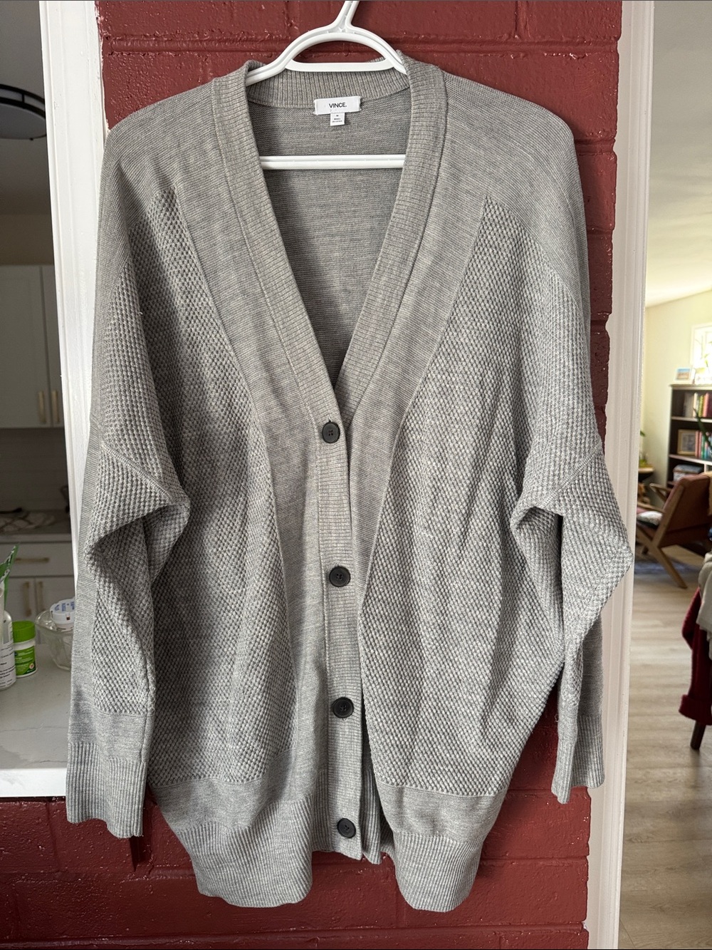 Vince Light Gray Textured Button-Front Cardigan Medmium